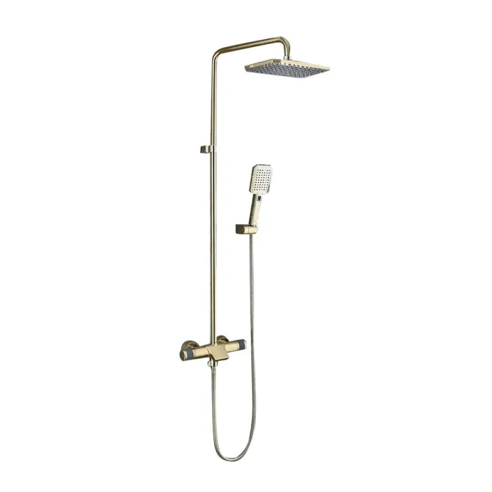 Gold Exposed Rainfall Shower System with Hand Shower & Tub Spout Tap -Bathlova