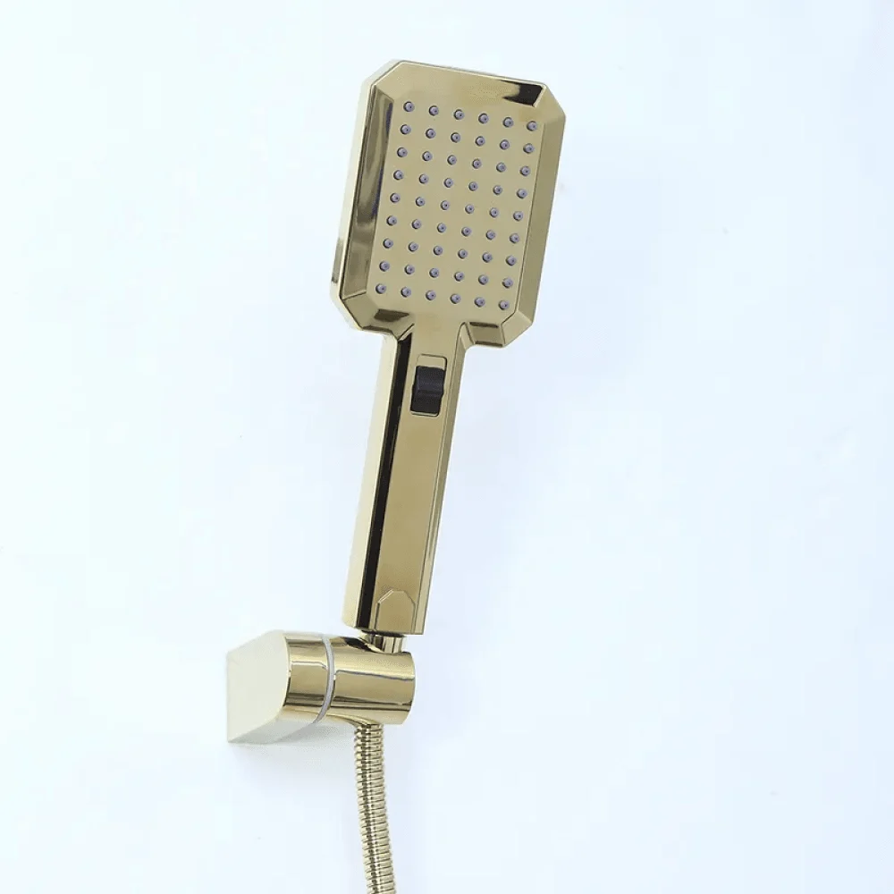 Gold Exposed Rainfall Shower System with Hand Shower & Tub Spout Tap -Bathlova