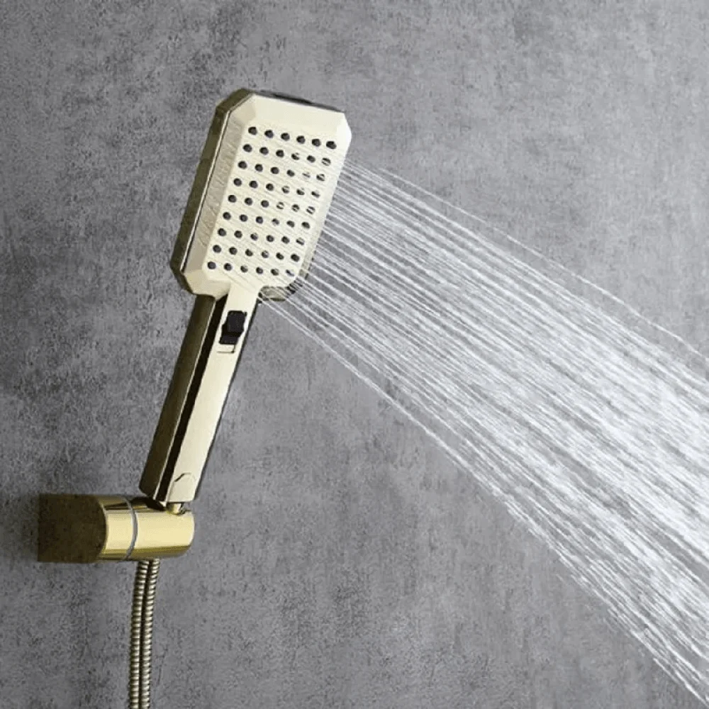 Gold Exposed Rainfall Shower System with Hand Shower & Tub Spout Tap -Bathlova