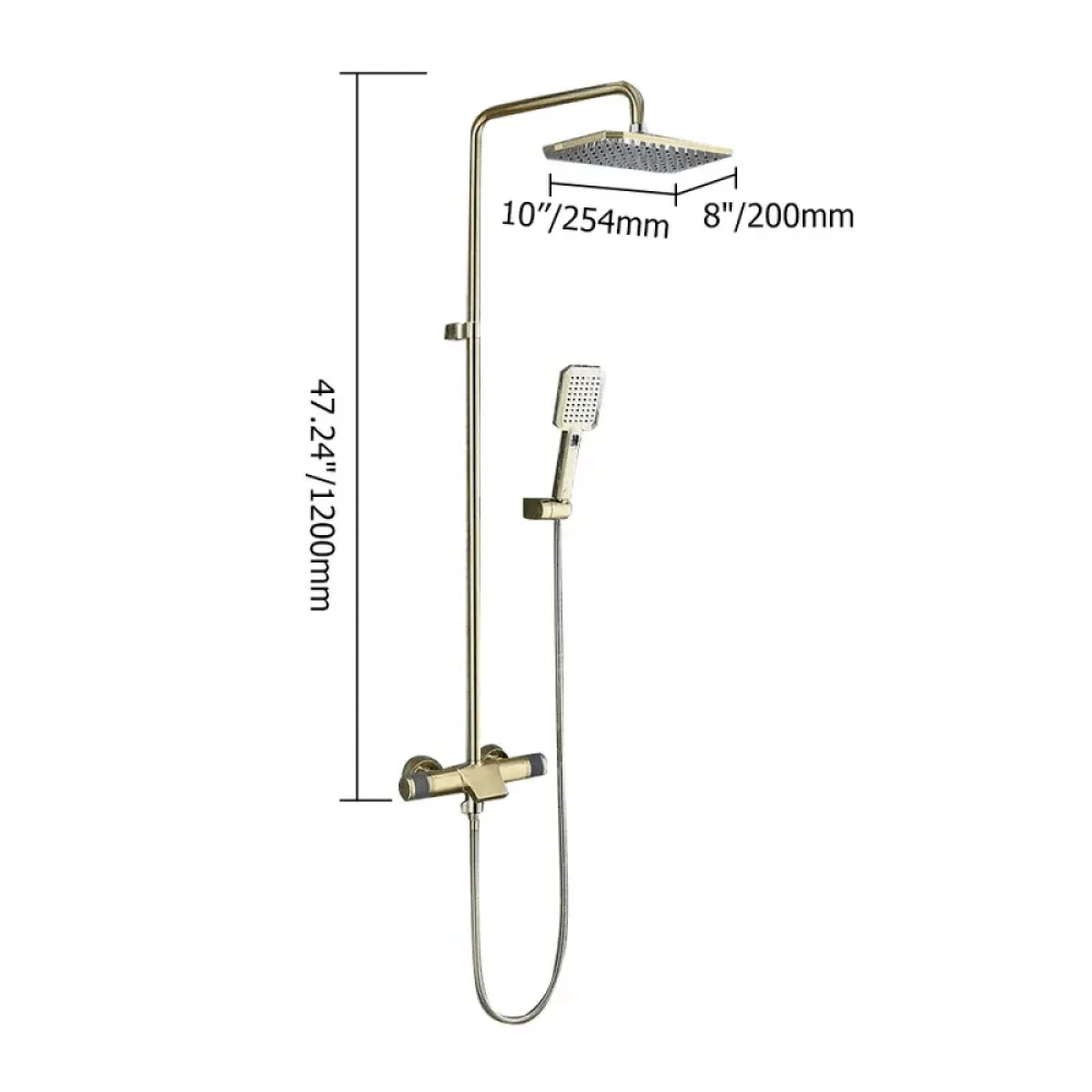 Gold Exposed Rainfall Shower System with Hand Shower & Tub Spout Tap -Bathlova