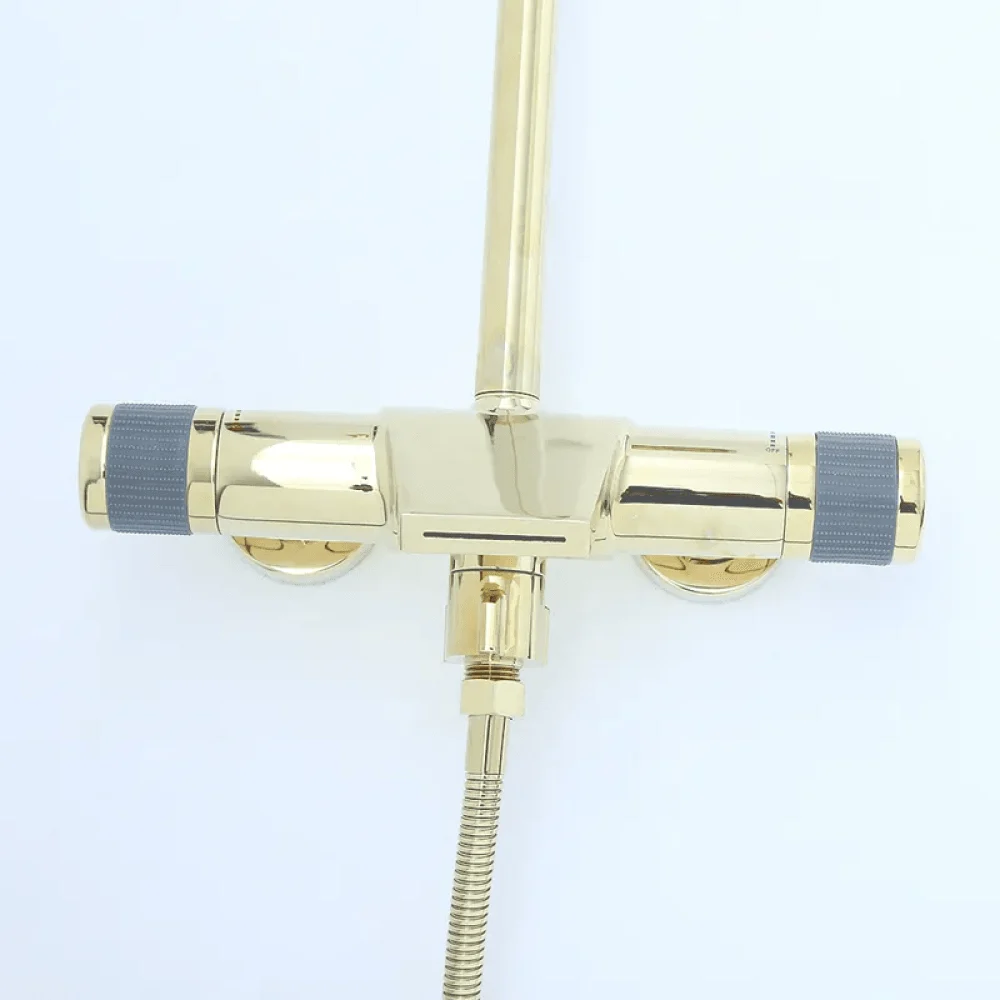 Gold Exposed Rainfall Shower System with Hand Shower & Tub Spout Tap -Bathlova