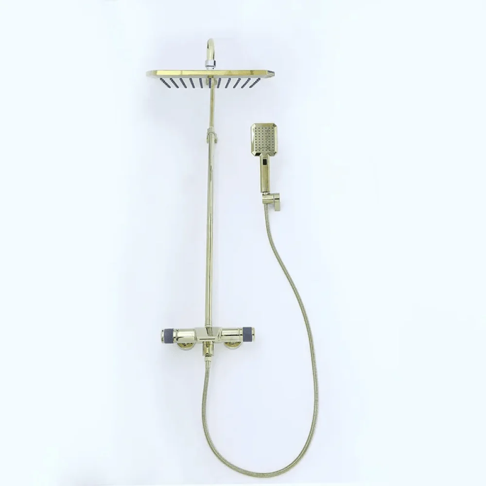 Gold Exposed Rainfall Shower System with Hand Shower & Tub Spout Tap -Bathlova