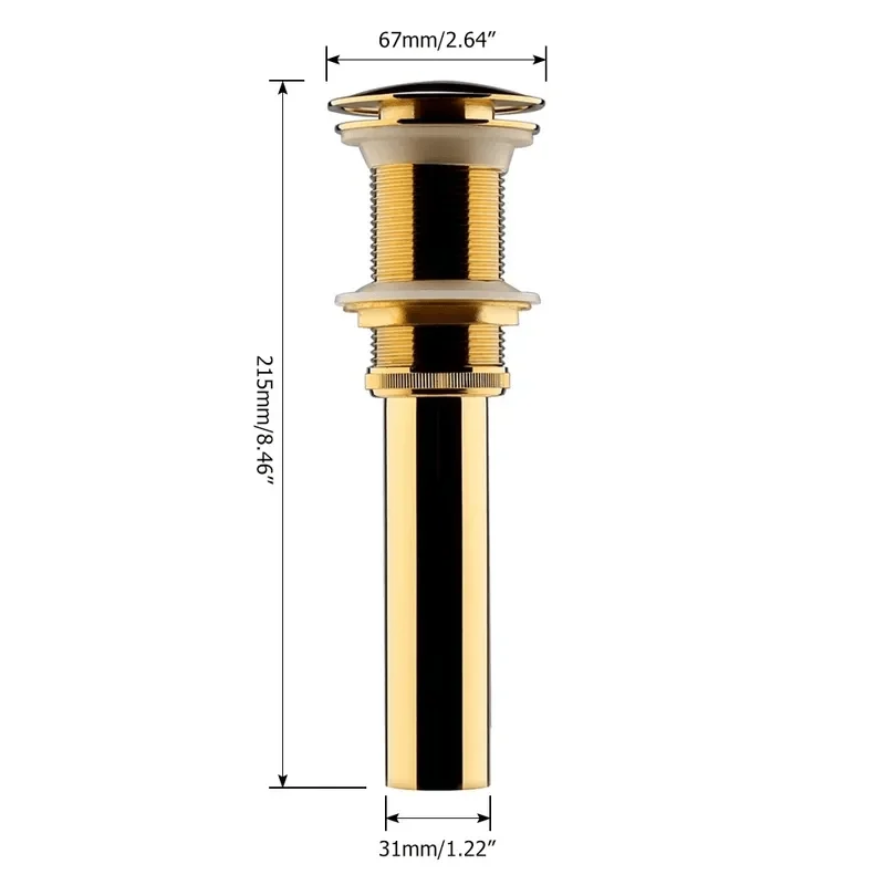 Gold Finished Popup Drain Assembly without Overflow for Bathroom Vessel Vanity Sink -Bathlova