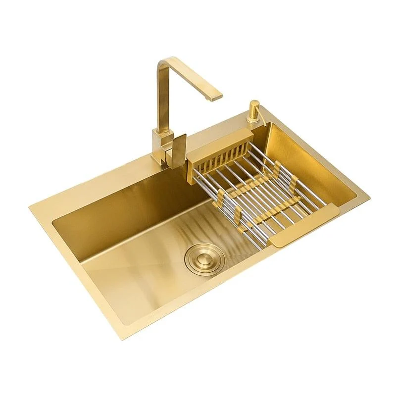 Gold Kitchen Sink Above Counter Stainless Steel Single Bowl -Bathlova