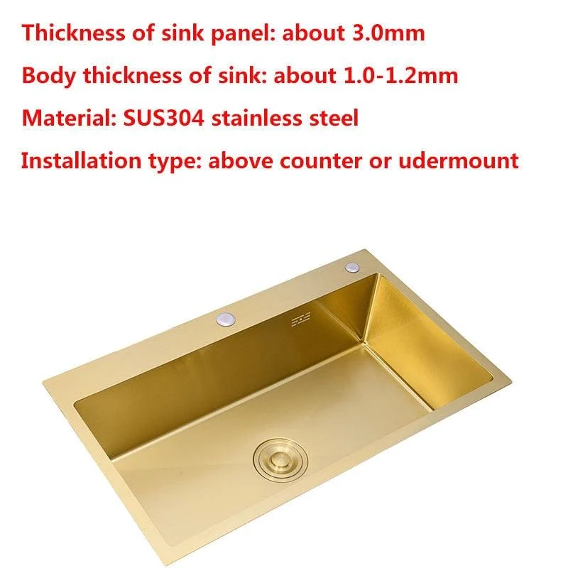 Gold Kitchen Sink Above Counter Stainless Steel Single Bowl -Bathlova