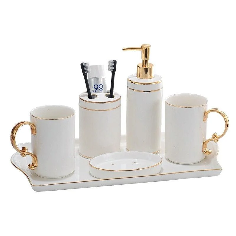 Gold Line Texture Bathroom Accessories Set Portable Bath Supplies -Bathlova