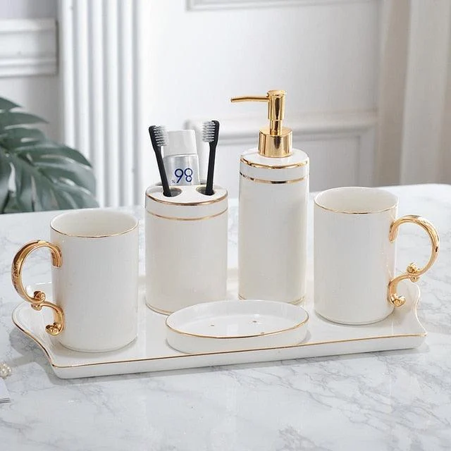 Gold Line Texture Bathroom Accessories Set Portable Bath Supplies -Bathlova