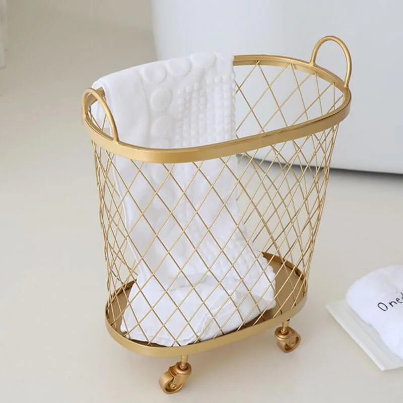 Gold Mesh Rolling Laundry Hamper -Bathlova