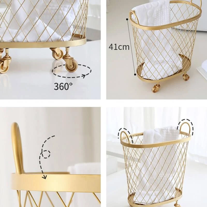 Gold Mesh Rolling Laundry Hamper -Bathlova