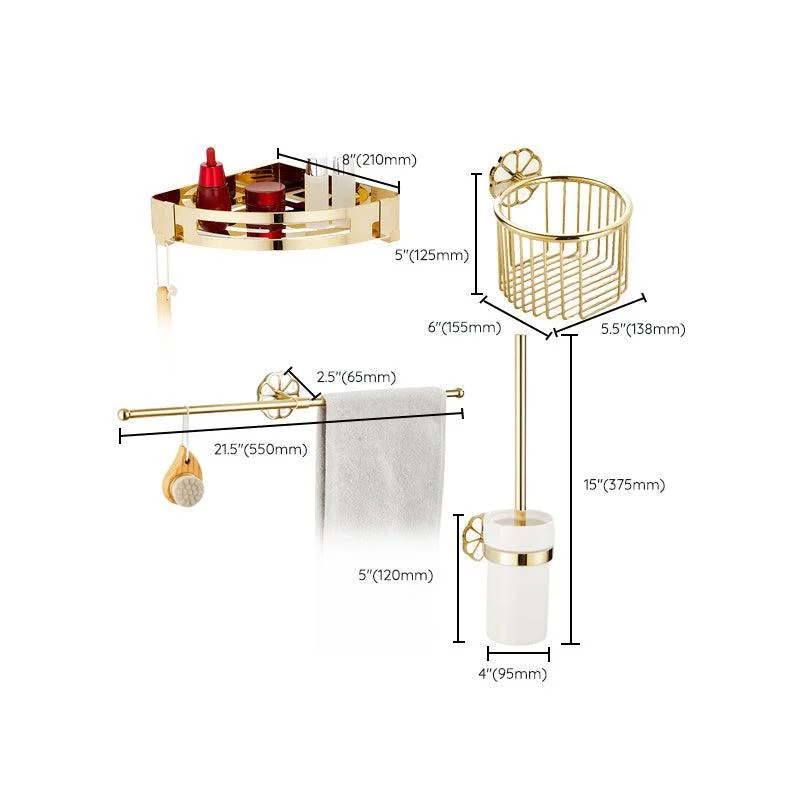 Gold Modern Bathroom Accessory Set, Bath Shelf, Towel Bar, Paper Holder, Robe Hooks -Bathlova