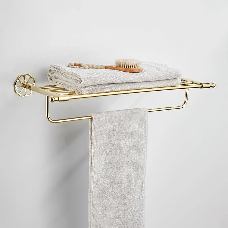 Gold Modern Bathroom Accessory Set, Bath Shelf, Towel Bar, Paper Holder, Robe Hooks -Bathlova