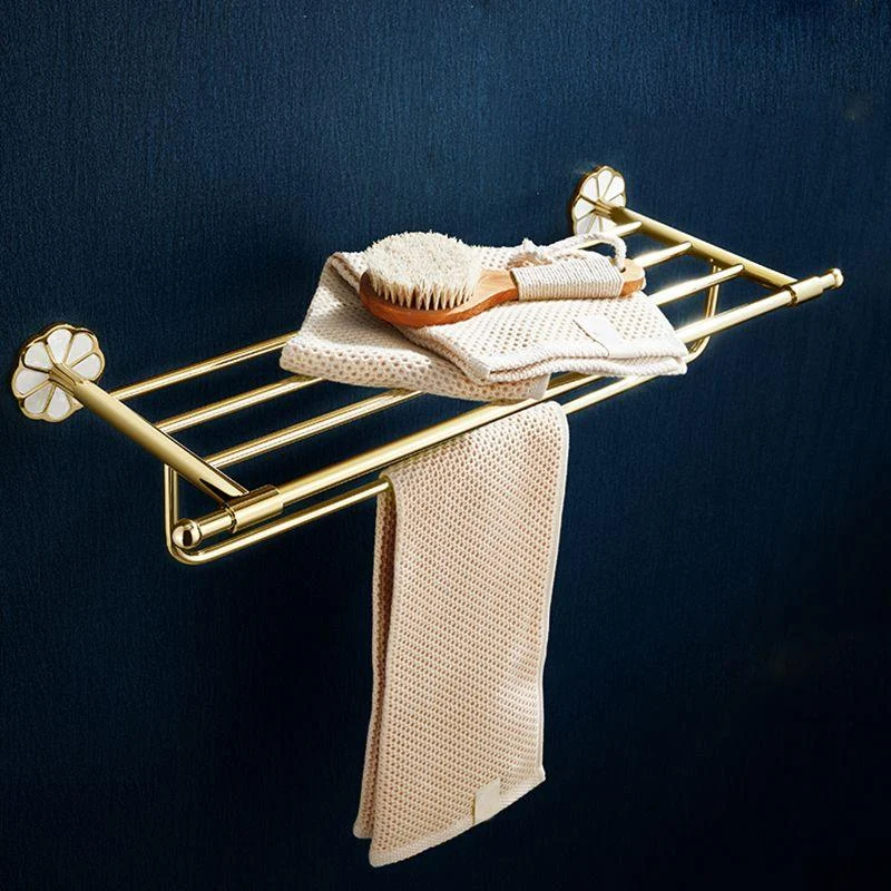 Gold Modern Bathroom Accessory Set, Bath Shelf, Towel Bar, Paper Holder, Robe Hooks -Bathlova