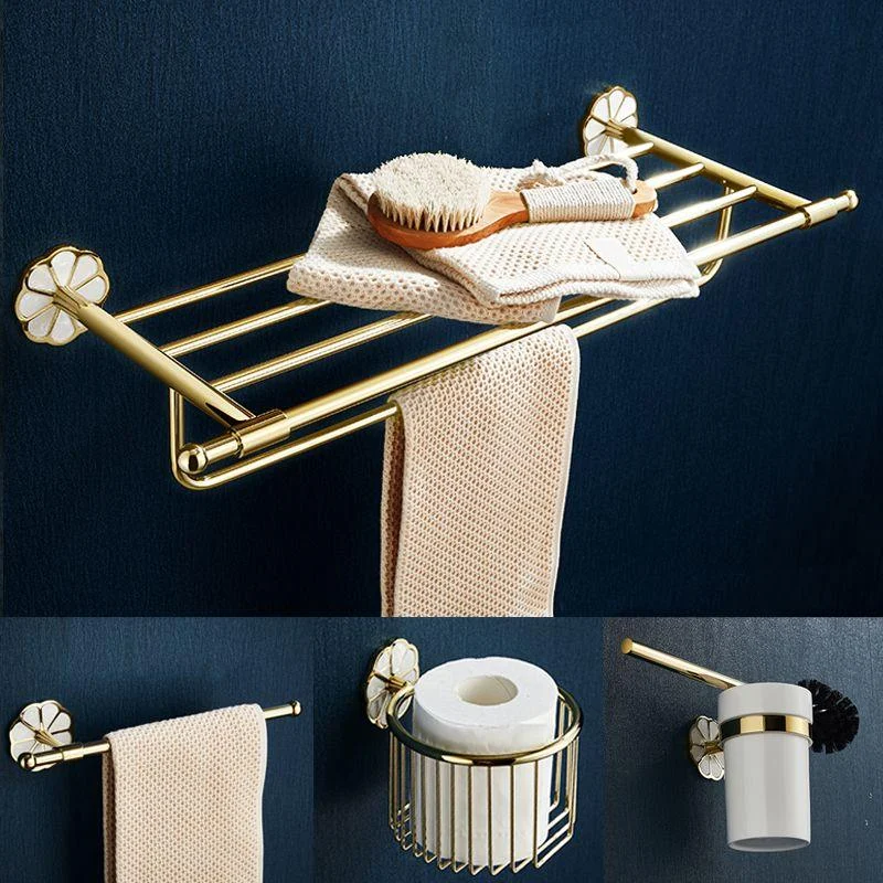 Gold Modern Bathroom Accessory Set, Bath Shelf, Towel Bar, Paper Holder, Robe Hooks -Bathlova