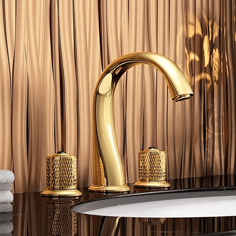 Gold Modern Bathroom Widespread Sink Tap - Double Handle Brass -Bathlova