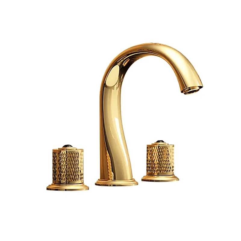 Gold Modern Bathroom Widespread Sink Tap - Double Handle Brass -Bathlova