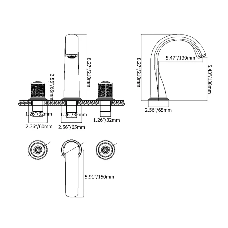 Gold Modern Bathroom Widespread Sink Tap - Double Handle Brass -Bathlova