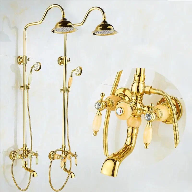 Gold Plated Jade Rain Shower Tap Mixer Tap Shower Tap Head Set -Bathlova