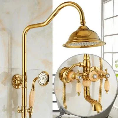 Gold Plated Jade Rain Shower Tap Mixer Tap Shower Tap Head Set -Bathlova