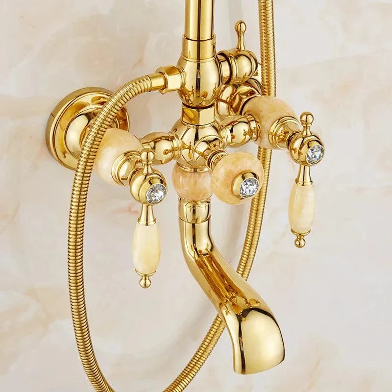 Gold Plated Jade Rain Shower Tap Mixer Tap Shower Tap Head Set -Bathlova