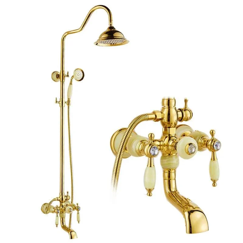 Gold Plated Jade Rain Shower Tap Mixer Tap Shower Tap Head Set -Bathlova