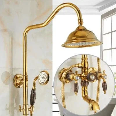 Gold Plated Jade Rain Shower Tap Mixer Tap Shower Tap Head Set -Bathlova