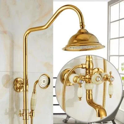 Gold Plated Jade Rain Shower Tap Mixer Tap Shower Tap Head Set -Bathlova