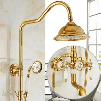 Gold Plated Jade Rain Shower Tap Mixer Tap Shower Tap Head Set -Bathlova