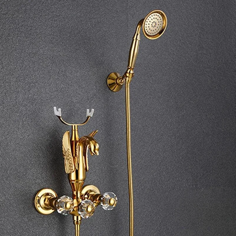 Gold Swan Bathtub Tap Crystal Handle Bath Sets with Hand Shower Mixer Tap -Bathlova