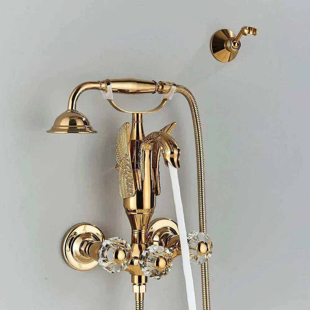 Gold Swan Bathtub Tap Crystal Handle Bath Sets with Hand Shower Mixer Tap -Bathlova