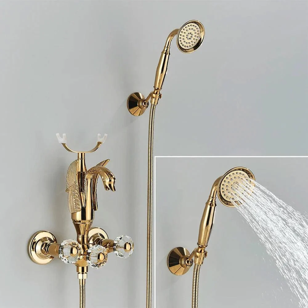 Gold Swan Bathtub Tap Crystal Handle Bath Sets with Hand Shower Mixer Tap -Bathlova