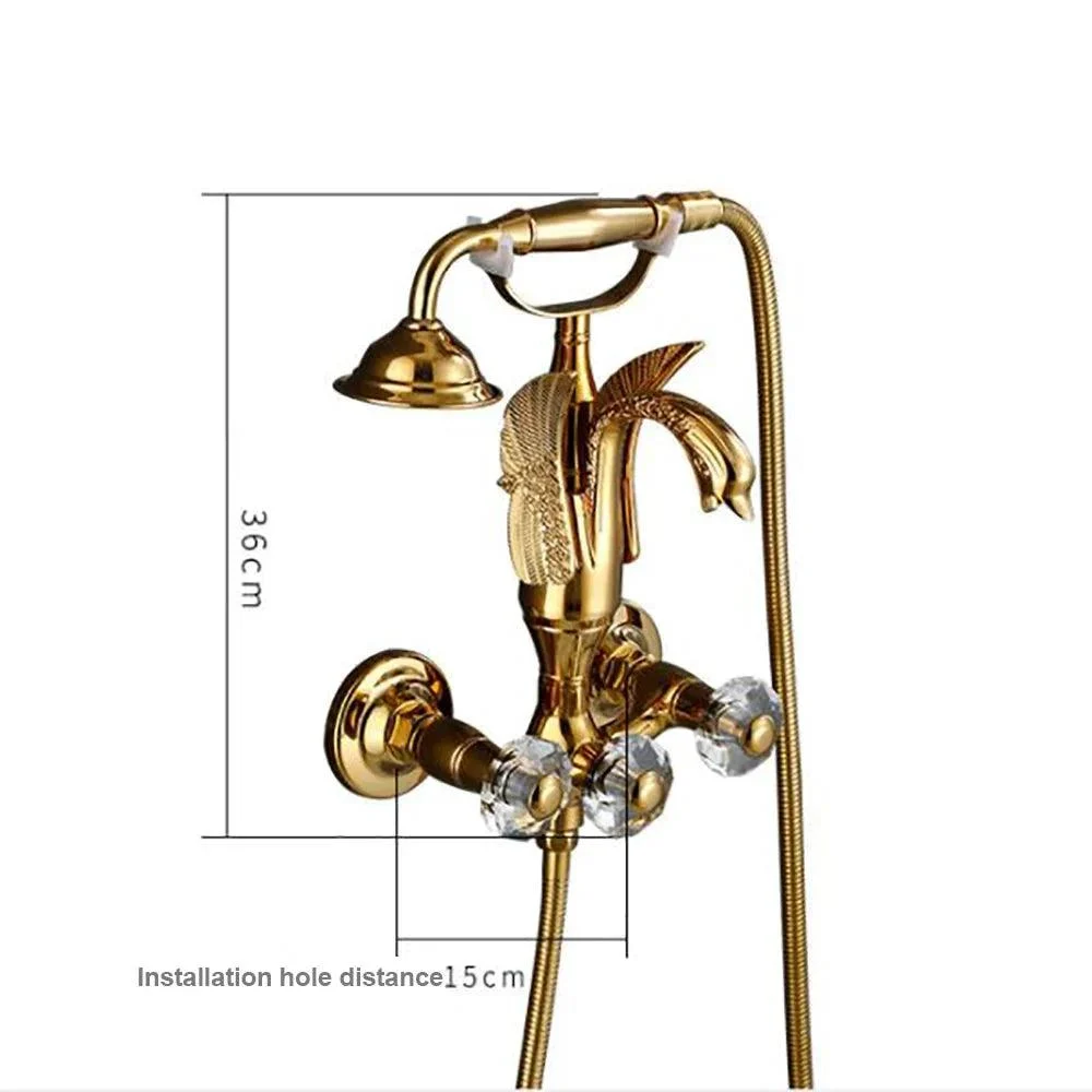 Gold Swan Bathtub Tap Crystal Handle Bath Sets with Hand Shower Mixer Tap -Bathlova