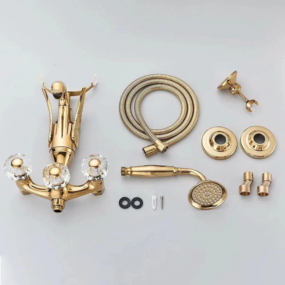 Gold Swan Bathtub Tap Crystal Handle Bath Sets with Hand Shower Mixer Tap -Bathlova