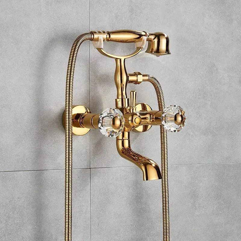 Gold Swan Bathtub Tap Crystal Handle Bath Sets with Hand Shower Mixer Tap -Bathlova