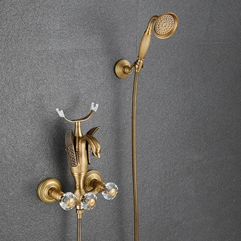 Gold Swan Bathtub Tap Crystal Handle Bath Sets with Hand Shower Mixer Tap -Bathlova