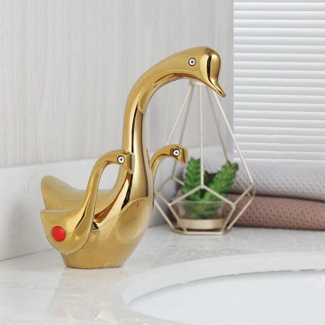 Gold Swan Duck Mixer Taps 2 Handles Deck Mounted Widespread Tap Tap -Bathlova