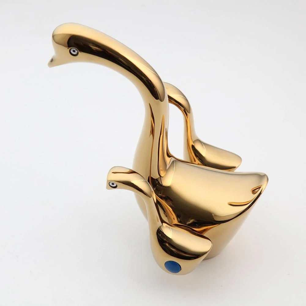 Gold Swan Duck Mixer Taps 2 Handles Deck Mounted Widespread Tap Tap -Bathlova