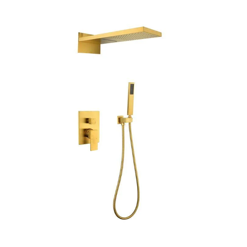 Gold Thermostatic Rectangle Rainfall Shower System with Handheld and Shower Tap Set -Bathlova