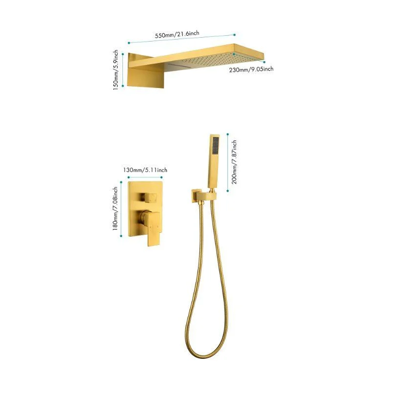 Gold Thermostatic Rectangle Rainfall Shower System with Handheld and Shower Tap Set -Bathlova