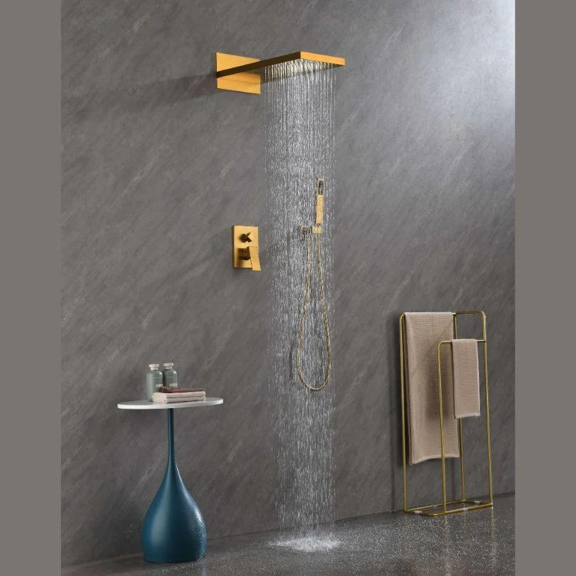 Gold Thermostatic Rectangle Rainfall Shower System with Handheld and Shower Tap Set -Bathlova