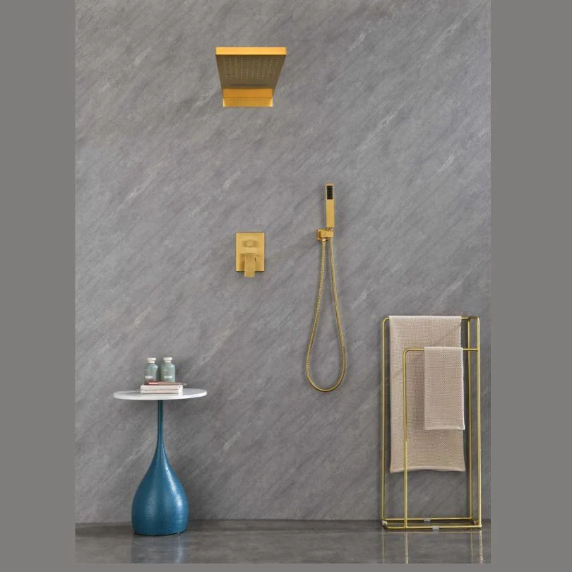 Gold Thermostatic Rectangle Rainfall Shower System with Handheld and Shower Tap Set -Bathlova