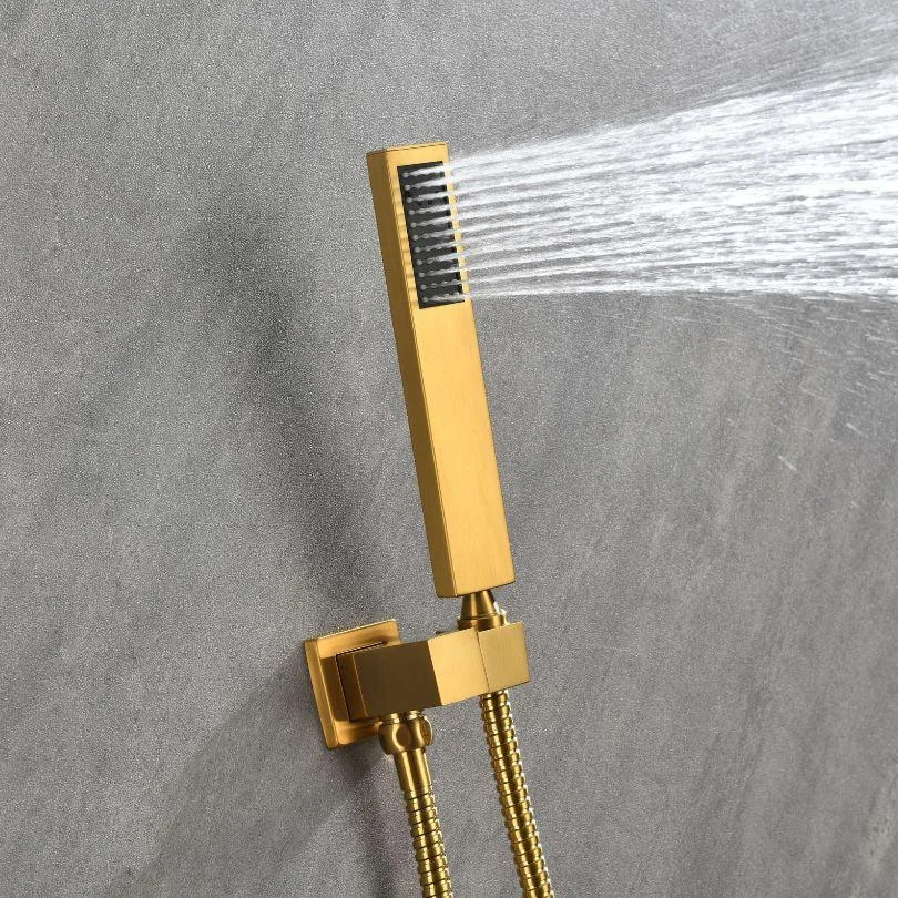 Gold Thermostatic Rectangle Rainfall Shower System with Handheld and Shower Tap Set -Bathlova