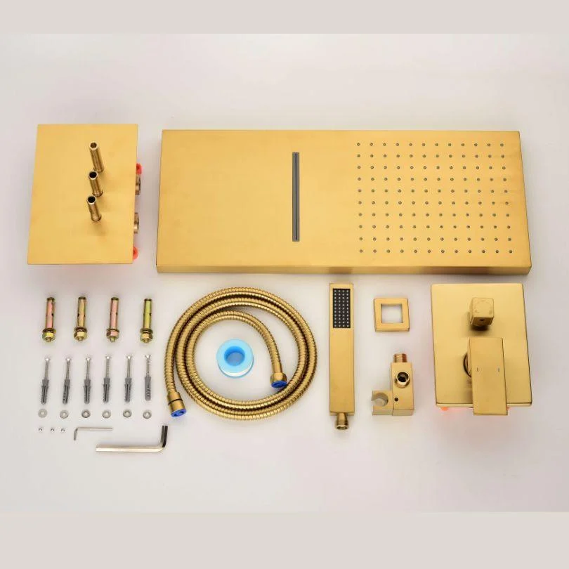 Gold Thermostatic Rectangle Rainfall Shower System with Handheld and Shower Tap Set -Bathlova
