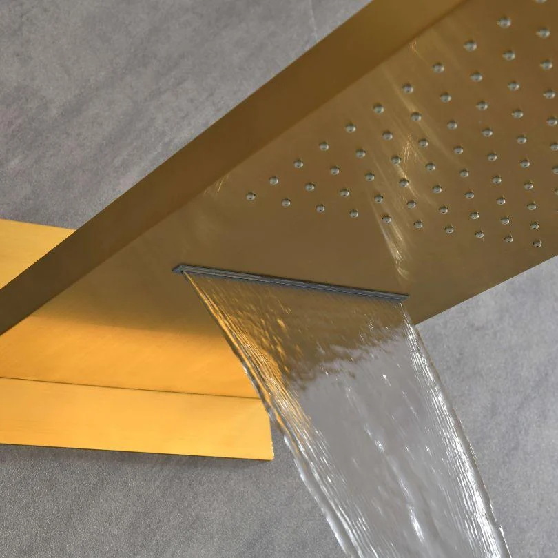 Gold Thermostatic Rectangle Rainfall Shower System with Handheld and Shower Tap Set -Bathlova