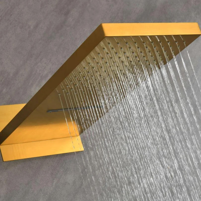 Gold Thermostatic Rectangle Rainfall Shower System with Handheld and Shower Tap Set -Bathlova