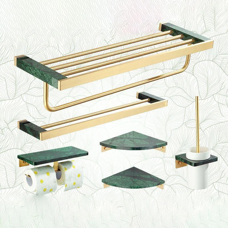 Golden Bath Hardware Set Brass& Marble Bathroom Accessory Kit -Bathlova