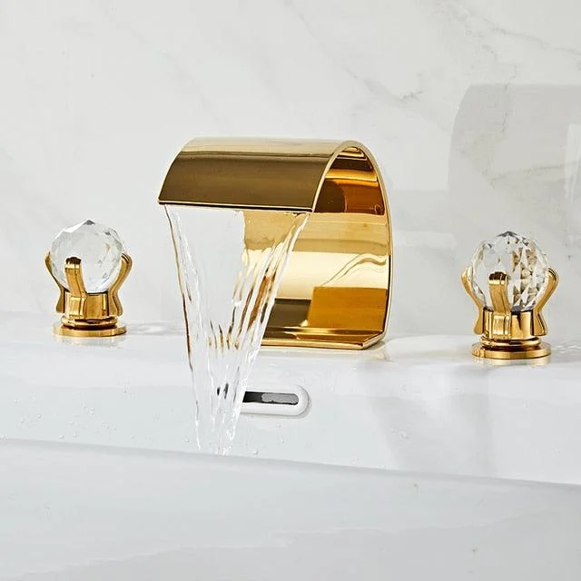 Golden Bathroom Basin Tap for Vessel Sink Crane Waterfall Tap -Bathlova