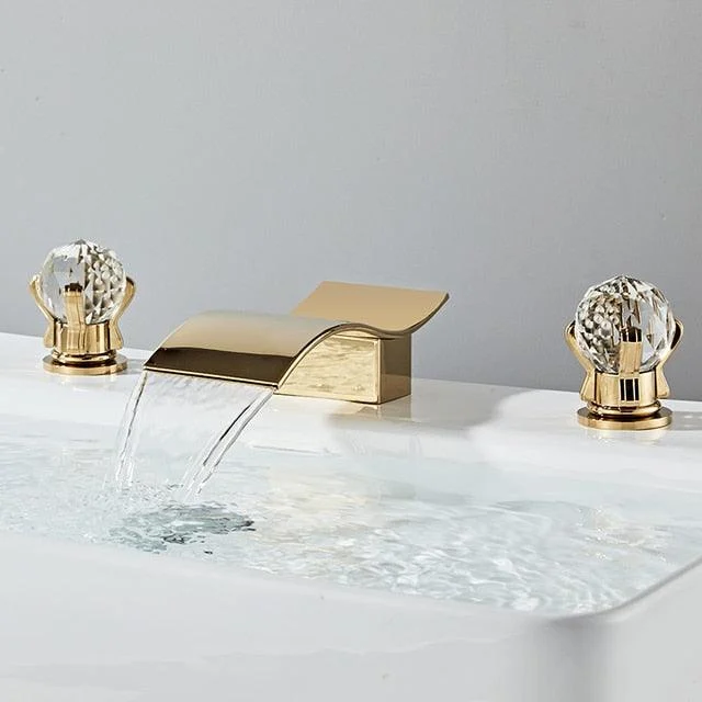 Golden Bathroom Basin Tap for Vessel Sink Crane Waterfall Tap -Bathlova