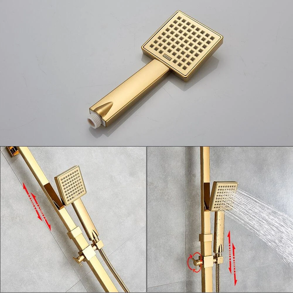 Golden Bathtub Taps 8" Brass Rainfall Bathroom Shower Mixer Tap -Bathlova