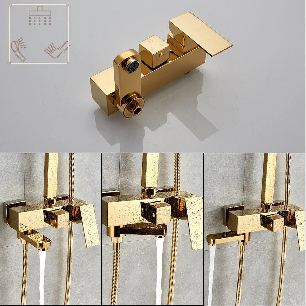 Golden Bathtub Taps 8" Brass Rainfall Bathroom Shower Mixer Tap -Bathlova