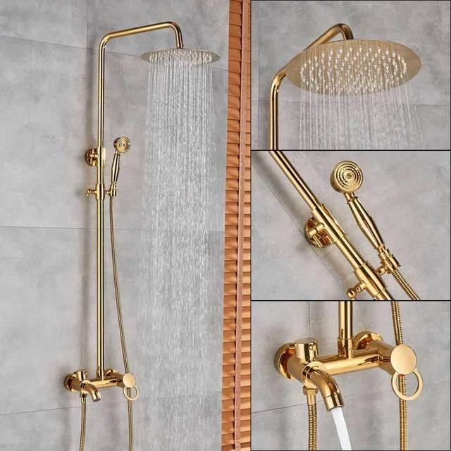 Golden Bathtub Taps 8" Brass Rainfall Bathroom Shower Mixer Tap -Bathlova